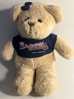 Fiesta Tan Teddy Bear with Navy Braves Shirt and Bow Offical NBL item